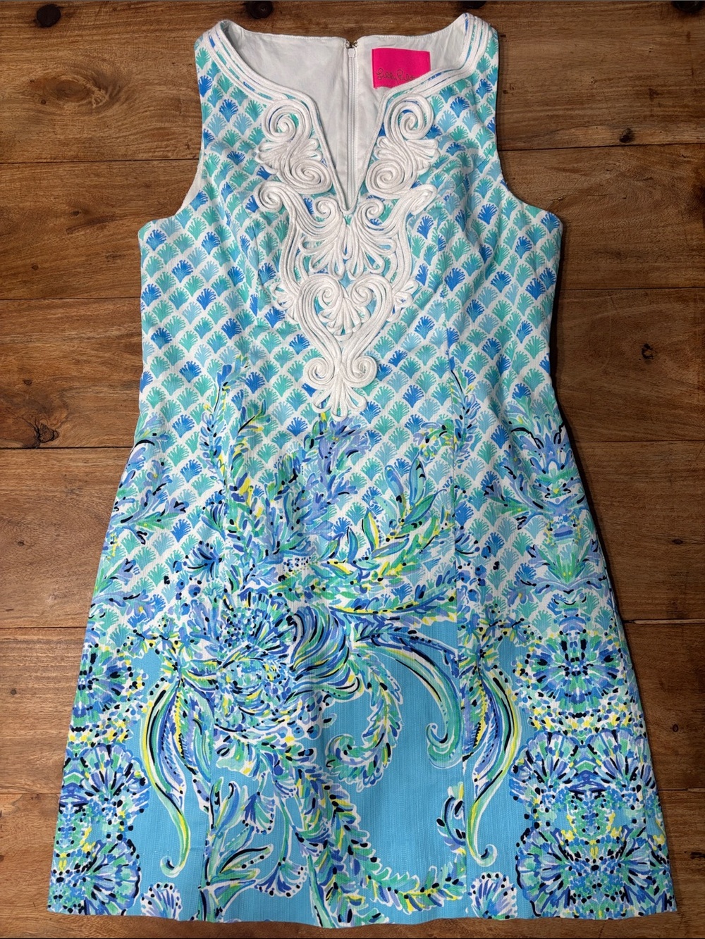 Lilly Pulitzer Shift Dress Aqua & Blue with White Rope accent Size 2